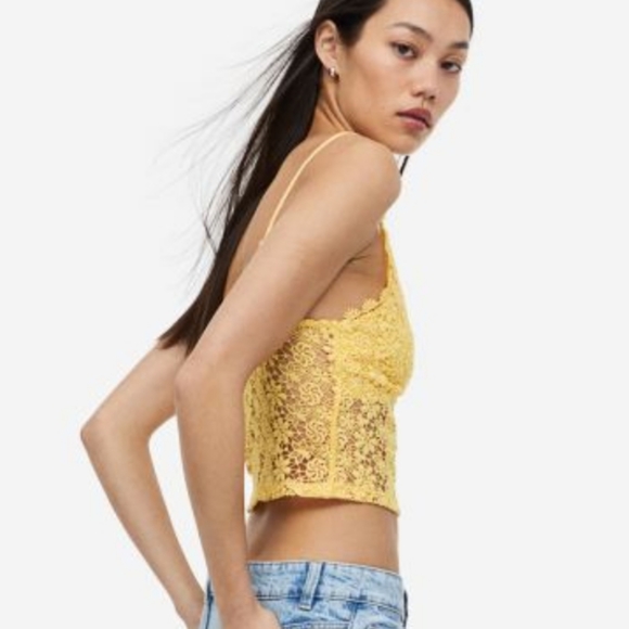 NWT H&M Women's Lace Crop Top Color Yellow - Picture 2 of 6